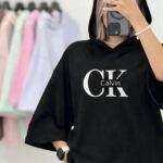 تیشرت باکسی کلاهدار CK زنانه
