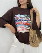 تیشرت باکسی Hello summer زنانه - Image 2