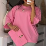 تیشرت باکسی ساعت شنی زنانه